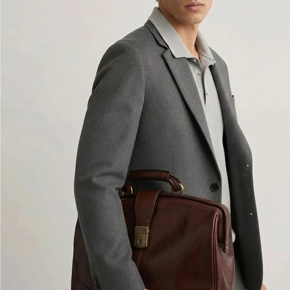 Bosca Dolce Chestnut Brown Leather Briefcase with Top Handle (Key) NWOT Doctors